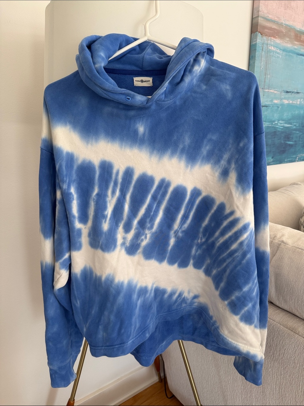 Tory Burch Sport Blue & White Tie-Dye Hoodie
